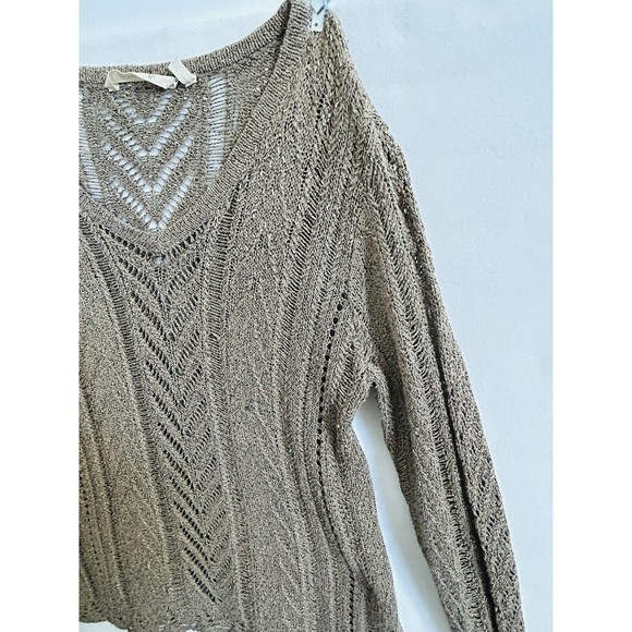 Soft Surroundings Loose Knit Sweater Size Medium Gold Brown Metallic‎ Pointelle - Picture 3 of 10